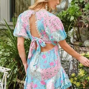 Women's Blue B mini dress - blue and pink floral